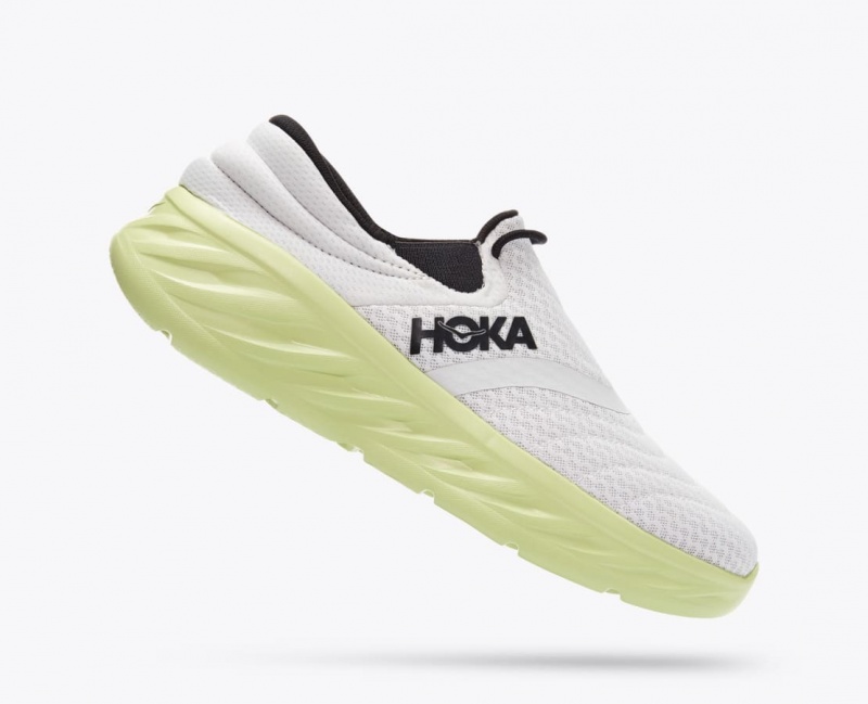 White / Light Green HOKA Ora Recovery 2 Men's Slip On Shoes | 73LAWTPXQ