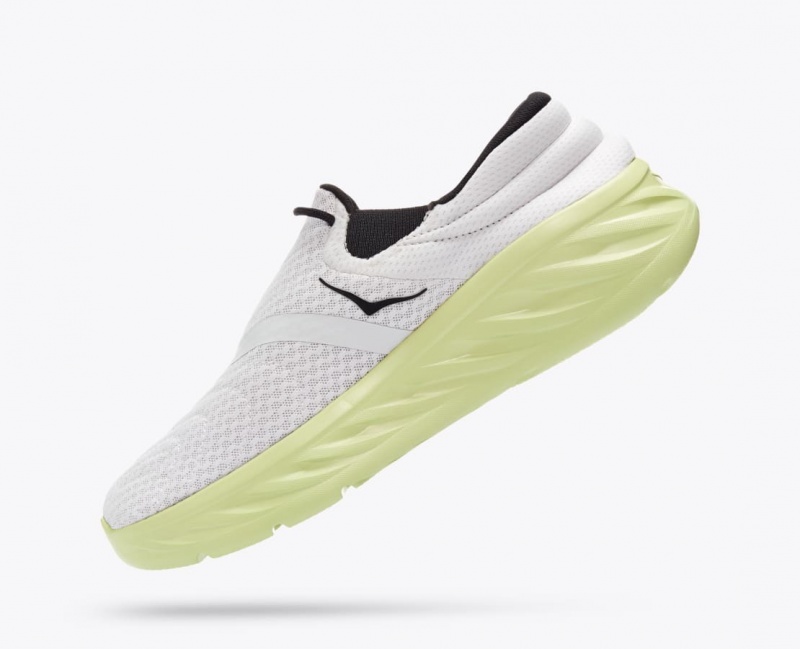 White / Light Green HOKA Ora Recovery 2 Men's Slip On Shoes | 73LAWTPXQ