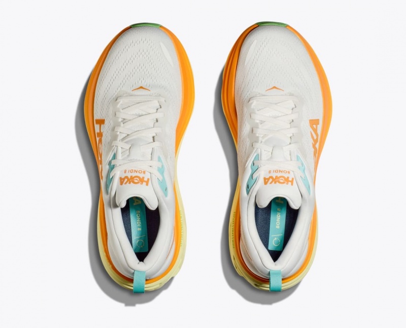 White / Orange HOKA Bondi 8 Men's Running Shoes | 57WZDCKYP