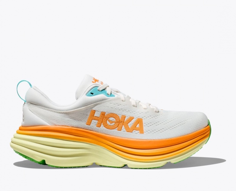 White / Orange HOKA Bondi 8 Men\'s Running Shoes | 57WZDCKYP