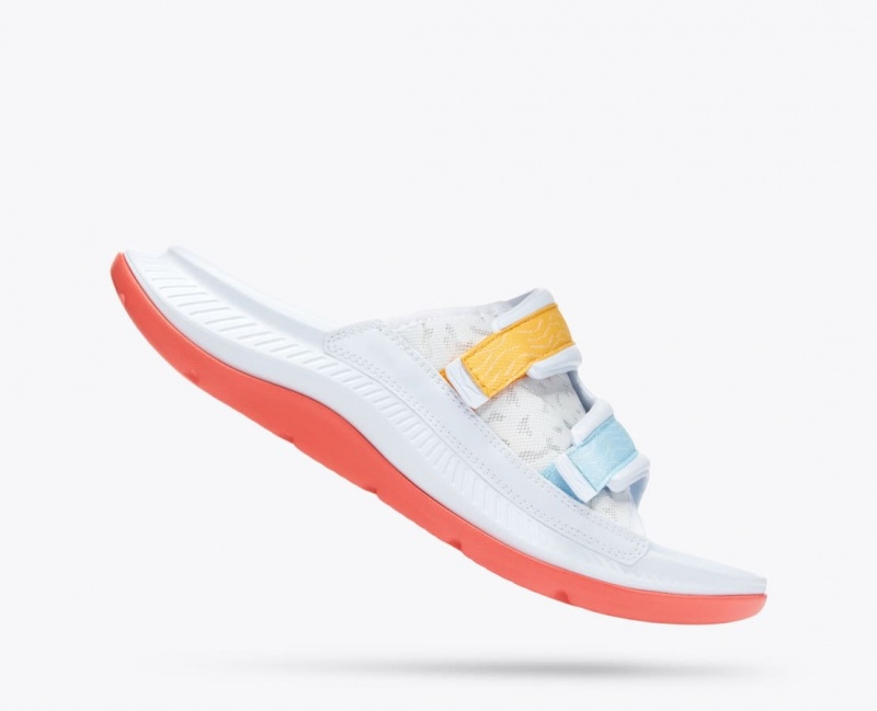 White / Orange / Blue HOKA Ora Luxe Men's Slide | 63MWHPQOV