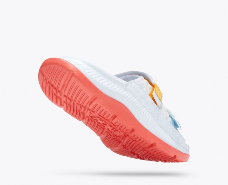 White / Orange / Blue HOKA Ora Luxe Men's Slide | 63MWHPQOV