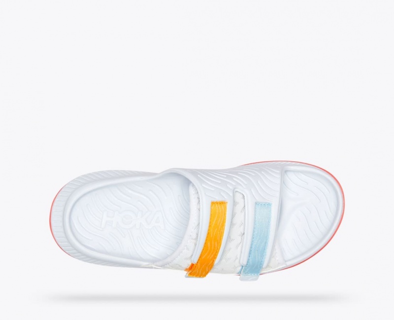 White / Orange / Blue HOKA Ora Luxe Men's Slide | 63MWHPQOV