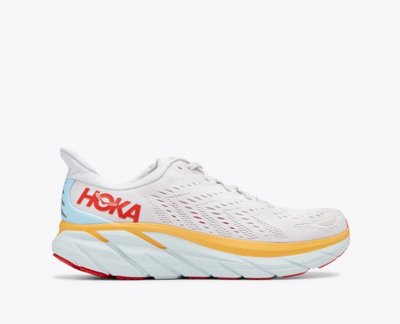 White / Orange / Red HOKA Clifton 8 Men\'s Running Shoes | 37LHVIJOP