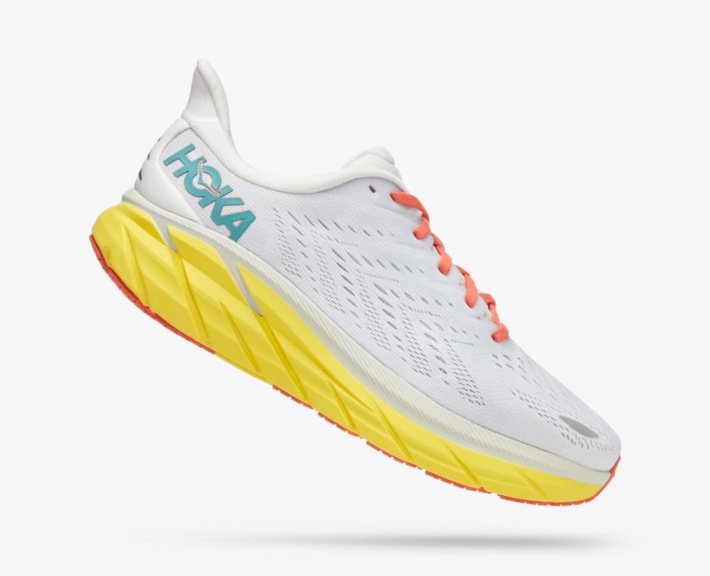 White / Yellow HOKA Clifton 8 Men's Running Shoes | 61RGVUDKY