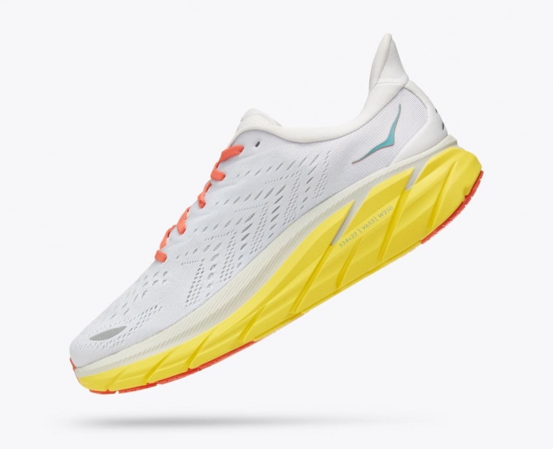 White / Yellow HOKA Clifton 8 Men's Running Shoes | 61RGVUDKY