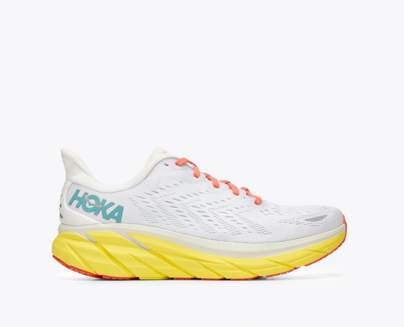 White / Yellow HOKA Clifton 8 Men\'s Running Shoes | 61RGVUDKY