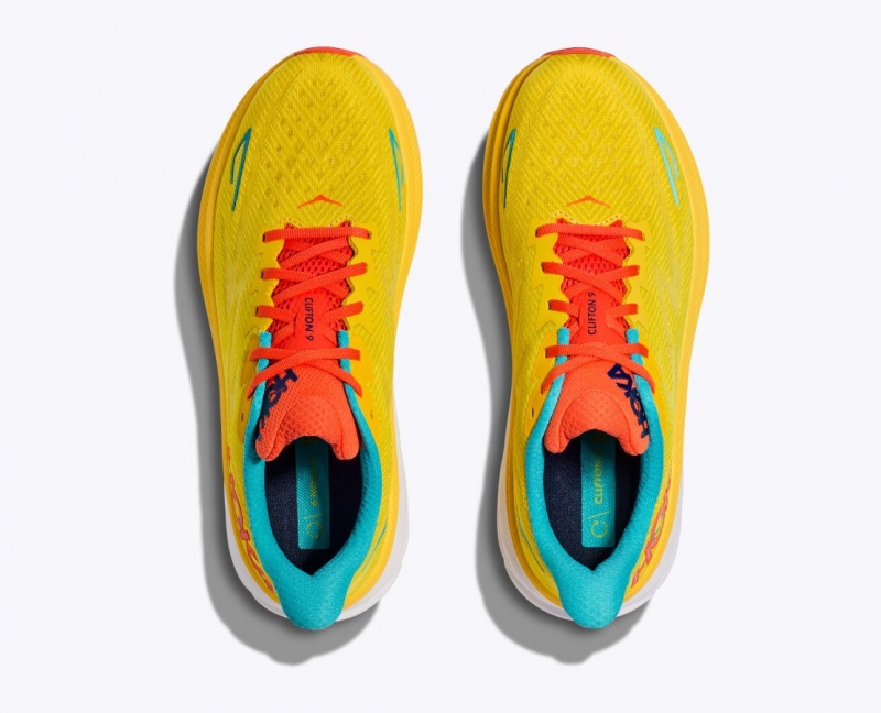 Yellow HOKA Clifton 9 Men's Running Shoes | 27RIONJUK