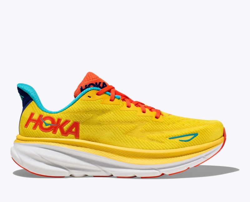 Yellow HOKA Clifton 9 Men\'s Running Shoes | 27RIONJUK